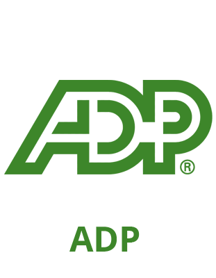 Green ADP logo in bold, stylized capital letters with a registered trademark symbol, displayed above the word ADP in green on a light gray background.