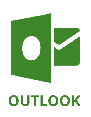 Green Microsoft Outlook logo featuring a stylized letter O and an envelope icon, with the word OUTLOOK written below in bold green letters.
